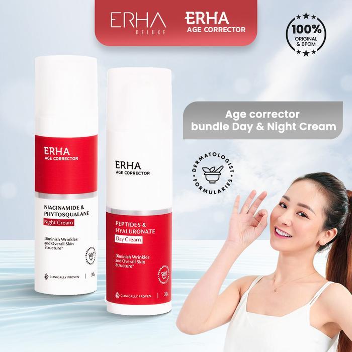 Terlaris Erha Krim Wajah Anti Aging Age Corrector Day & Night Cream + Niacinamide Dan Peptide Bpom