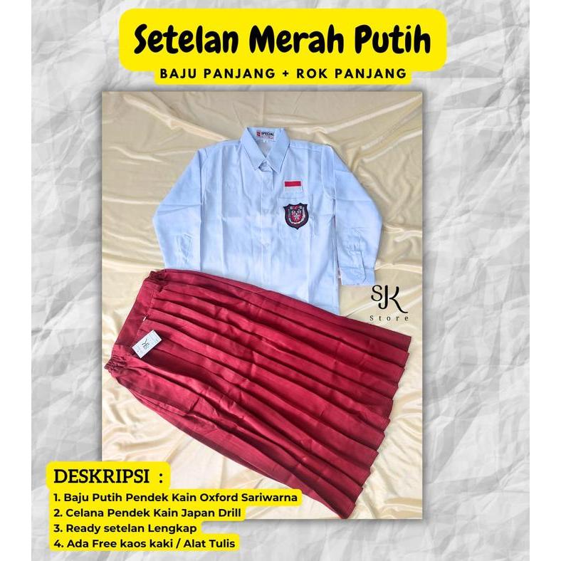 Setelan Sd Merah Putih Perempuan Rok Bahan Licin Terlaris