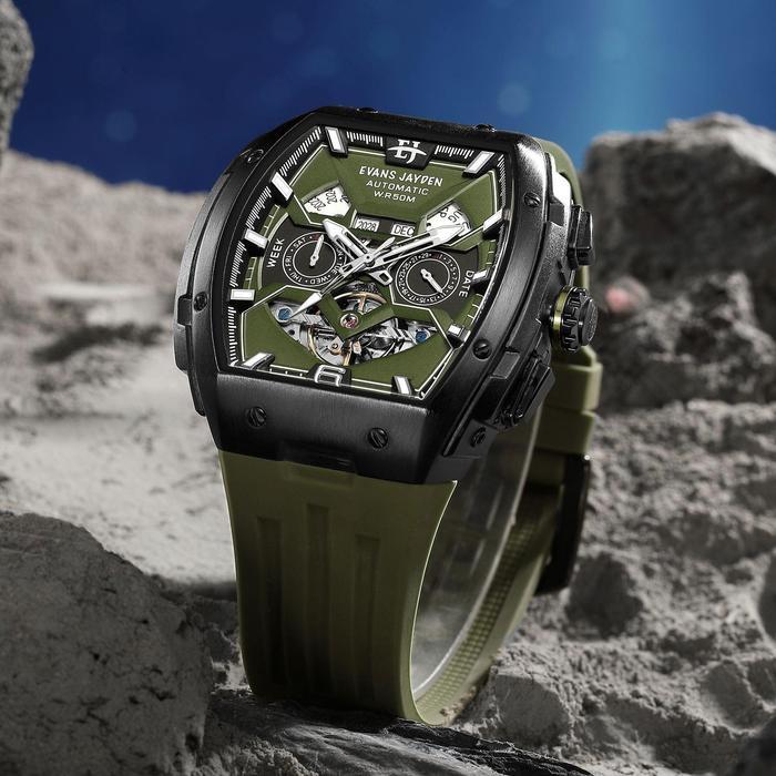 Evans Jayden Jam Tangan Pria 9620 Rubber Automatic Movement Silicon Kaca Sapphire Chronograph Water 