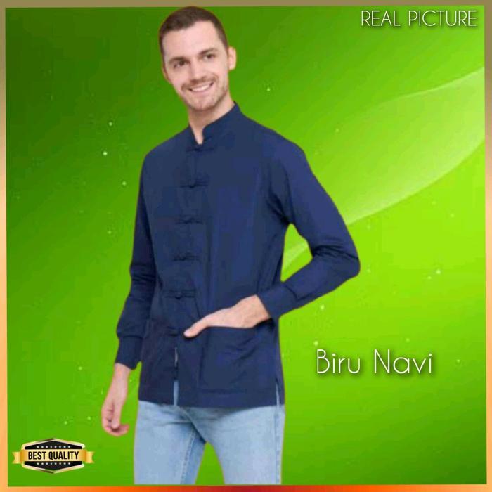 Baju Cheongsam Pria Biru Navi