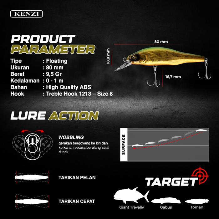 TERMURAH LURE KENZI COCOA 80MM 9.5GR - MINNOW FLOATING REALISTIK UMPAN PANCING TIRUAN IKAN LURES