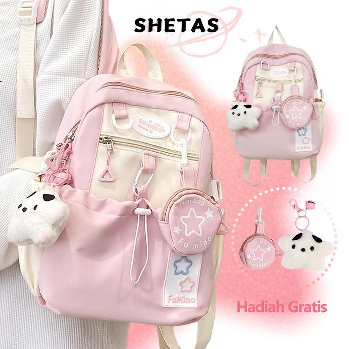 Elizabeth - Shetas Tas Sekolah Wanita Lucu Warna Pink, Biru & Kuning + Gratis Sampel Ransel Serut