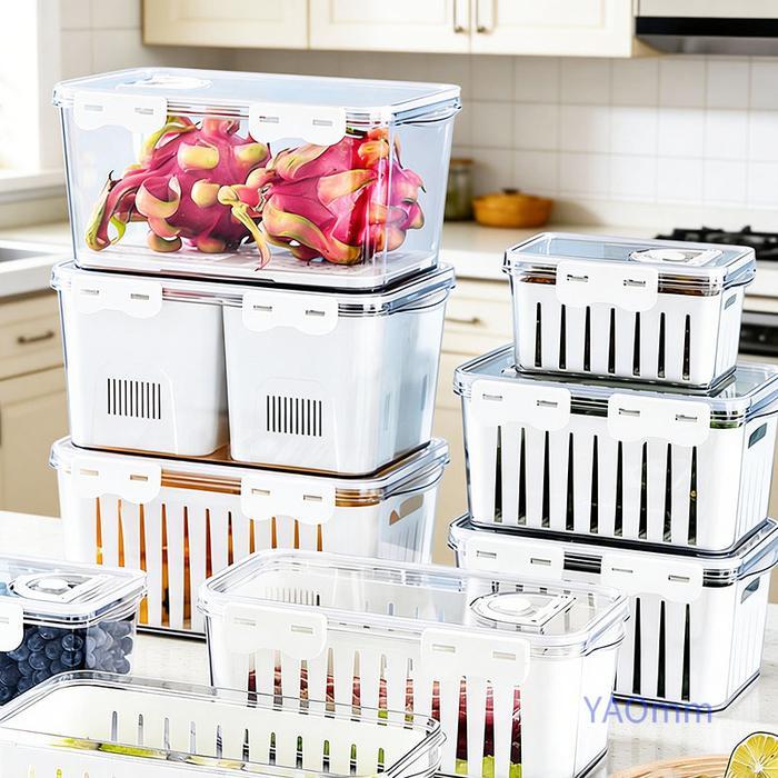 COD Kotak Penyimpanan Makanan Storage Box Persegi Kulkas Dengan Sekat Untuk Buah Sayur Penyimpanan