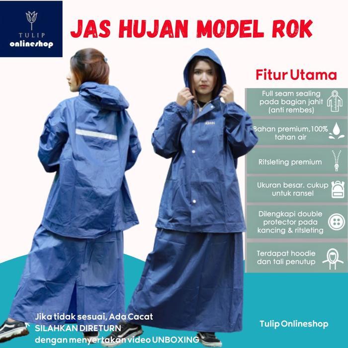 Jas Hujan Mantel Hujan Wanita Dewasa Gamis Muslimah Hijab Model Rok Kualitas Premium Original Bahan