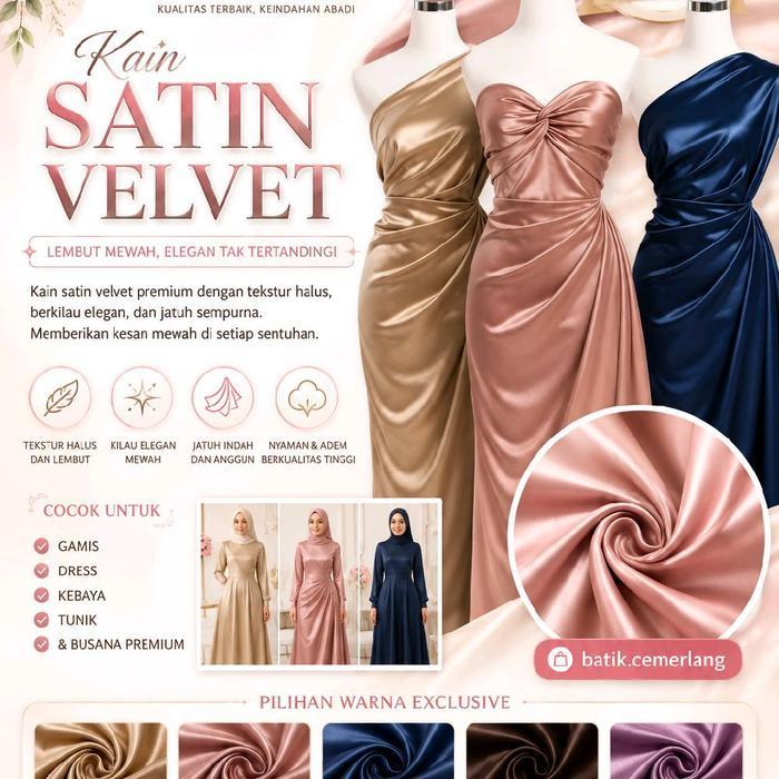 Bahan Kain Satin Saten Velvet Roberto Cavalli Polos Bridesmaid Meteran Super A Grade