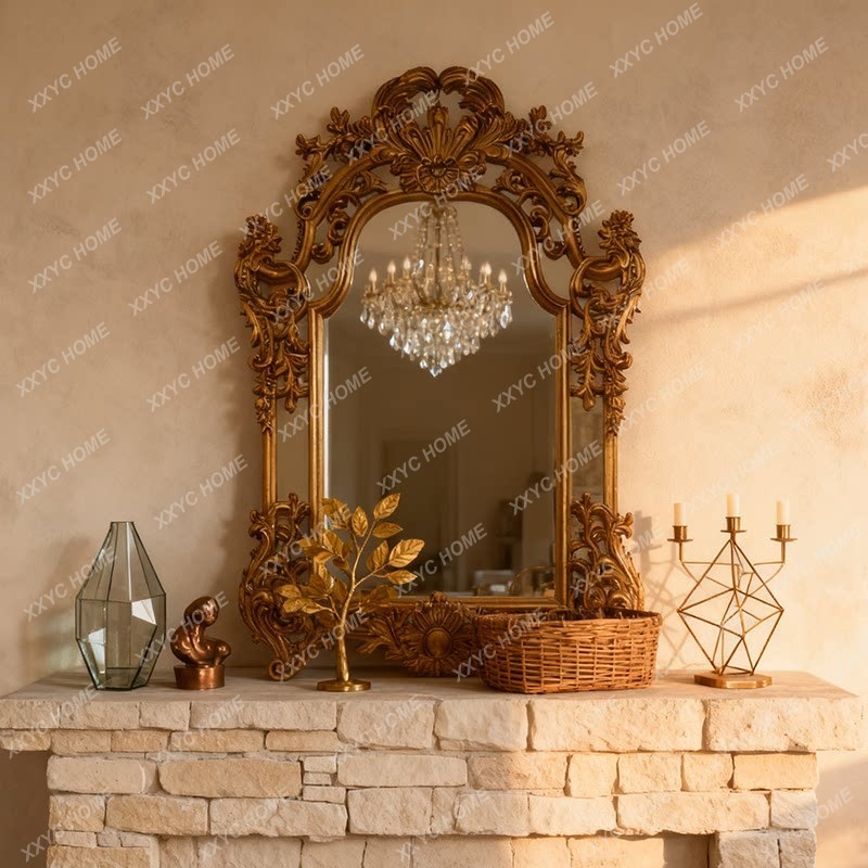 TT vanity mirror antique bedroom vanity mirror wall-mounted antique mirror desktop, European retro