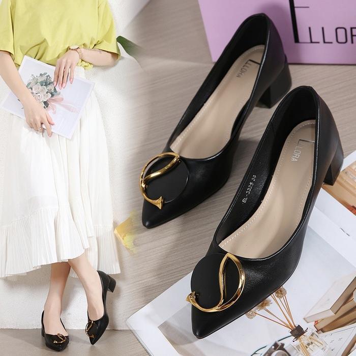 Donatello Shoes On - El-3325 Sepatu Kerja Wanita Hak Tahu Import Black Heels