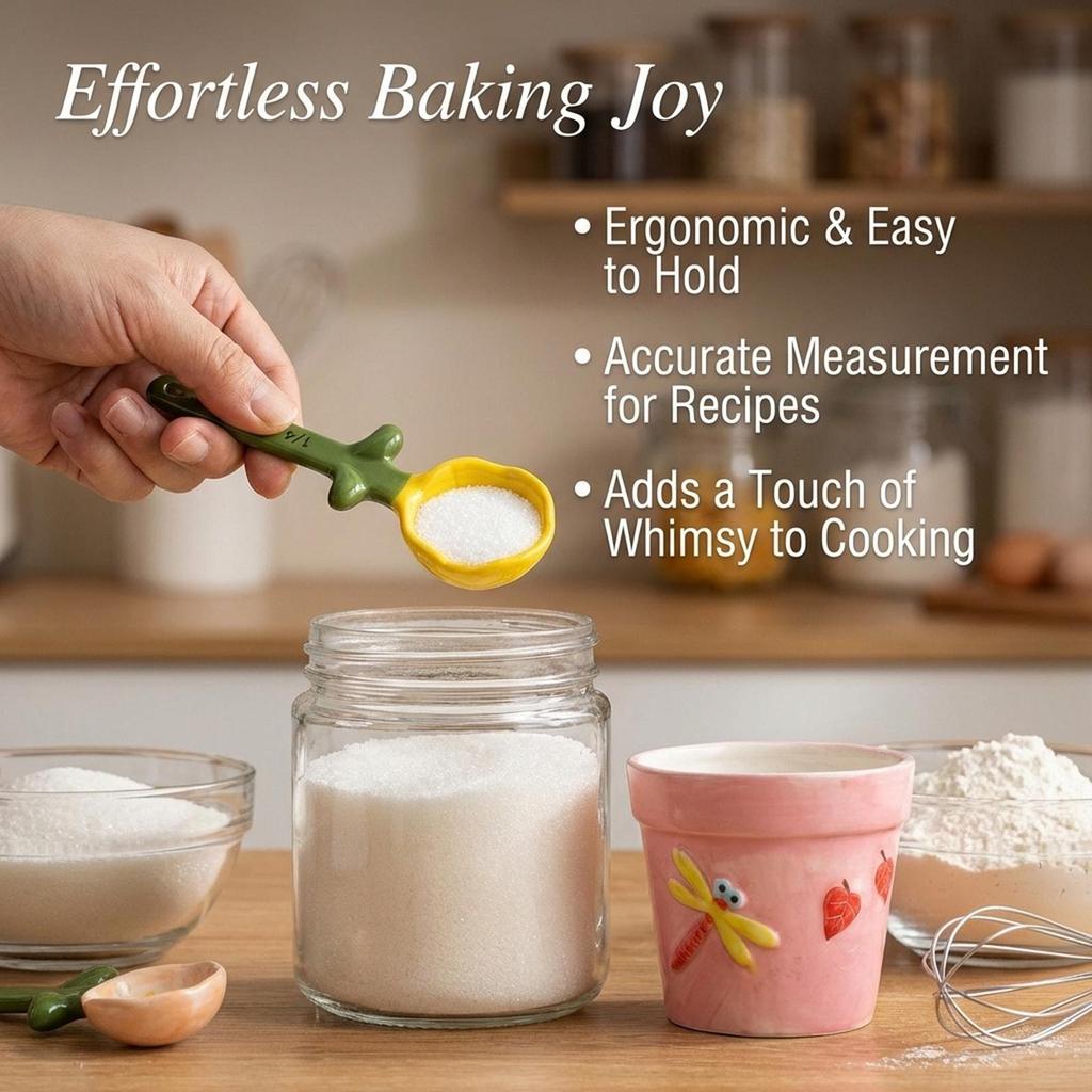 Complete Ceramic Measuring Cups and Spoons Flower Pattern Set Kitchenware Utensil for Baking and