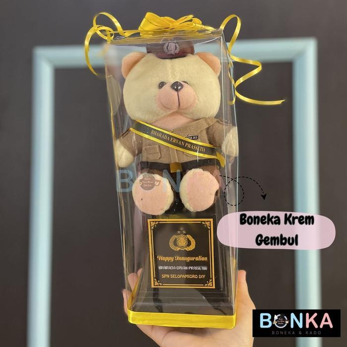 Boneka Bear Piala Profesi Polisi Polwan Box Mika 26cm Hadiah Kelulusan Pelantikan Polisi TNI Brimob 