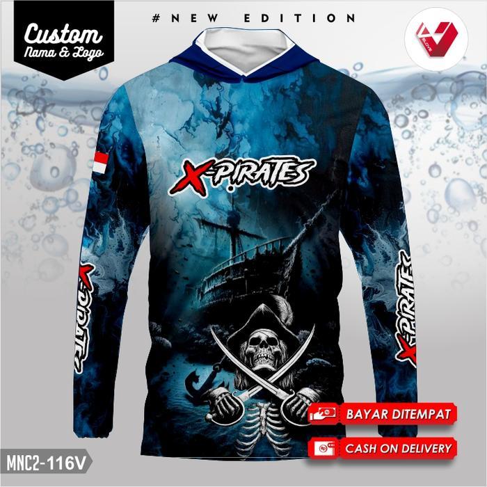 Mancing Mania Ikan Kaos Olahraga Mancing Dryfit Custom Nama dan Logo - S Ikan Pirates Bajak Laut Nam