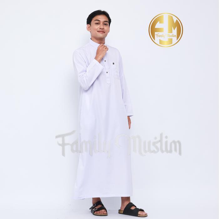 Set Rompi dan Gamis Pria Polos Lengan Panjang Bahan Katun Polimikro dan Poliester - Putih, M