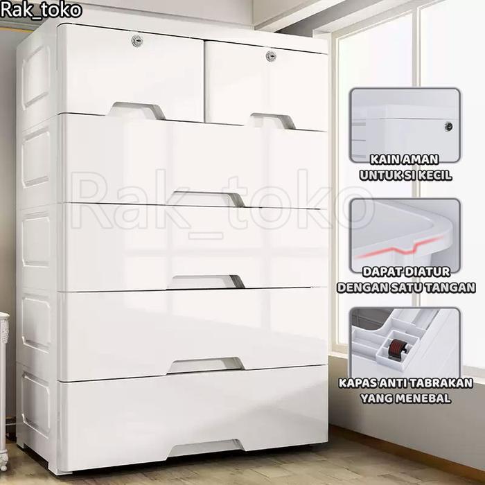 Lemari Pakaian Plastik Loker Plastik Lemari Baju Plastik Kabinet Drawer Storage Cabinet Putih Laci