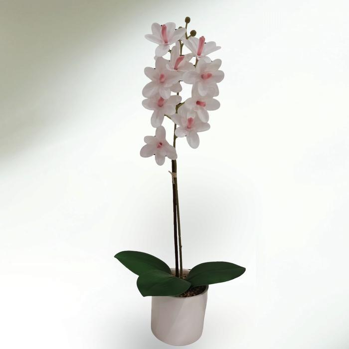 Rangkaian Bunga Anggrek Latex dengan Pot Keramik Tinggi 40cm Diameter 15cm Warna Putih