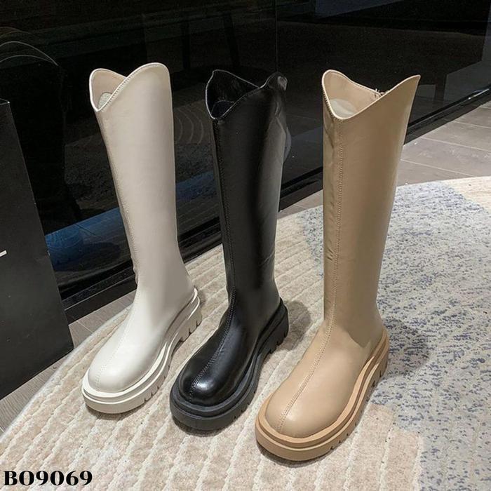 Donatello - Top Sepatu Long Boots Black Shoes Flat Korea Bo9069