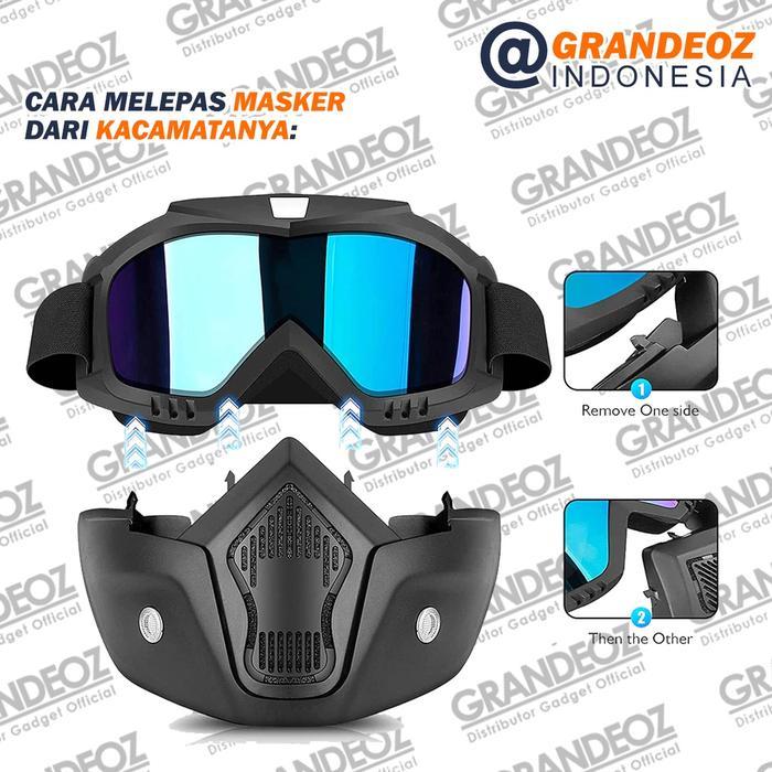 "New" TaffSPORT Kacamata Goggles + Masker Mask Helm Motor Putih Goggle Sport Ski Topeng Masker Sky