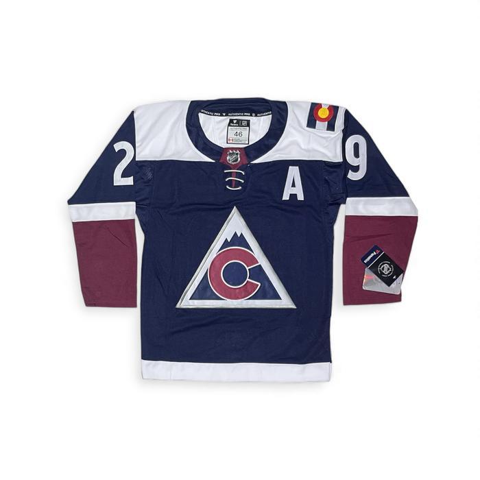 Baju Jersey NHL Hockey Colorado Avalanche Nathan MacKinnon 29 Home Sport Dewasa Import Authentic