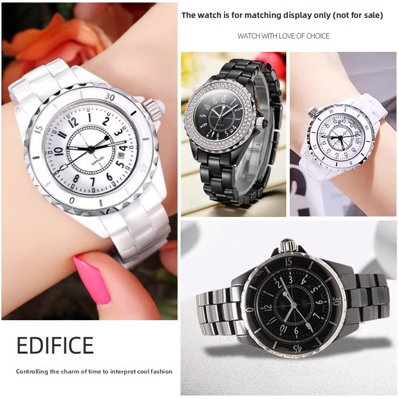 For J12 ceramics wristband women men watch strap bezel Ceramic case bracelet black white Fashion