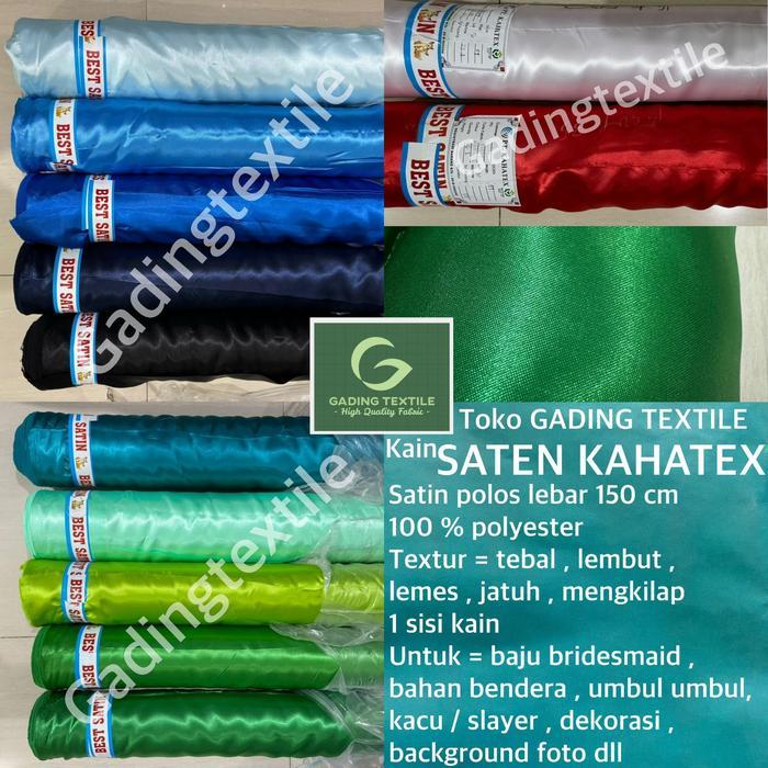 ( Per 1 Meter ) Kain Saten Kahatex Satin Polos Lebar 150 Cm Polyester Bahan Baju Bridesmaid Gamis