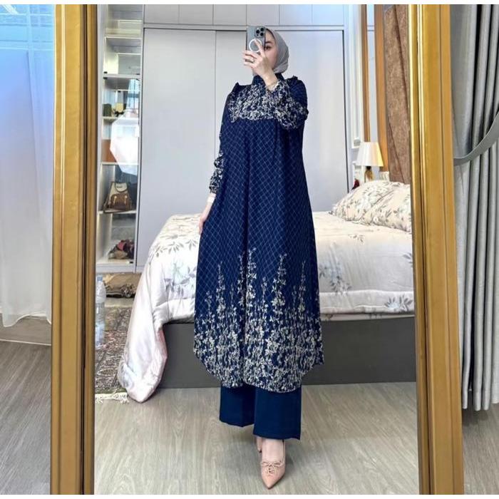 Promo Setelan Tunik Wanita Terbaru Kekinian // Ameena Set Tunik Baju Muslim Celana Crinkle Remaja