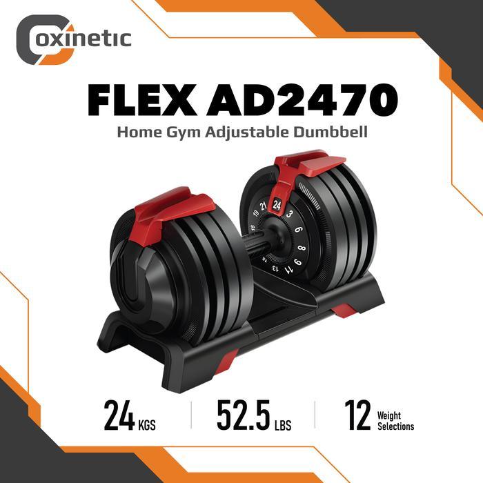 Oxinetic Flex AD2470 Adjustable Dumbbell 24kg 52.5LB 12 Weight Selections Single Storage FLEX AD2470