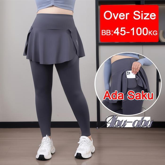 HOTSHOW Abu-abu Legging Rok Wanita Jumbo Celana Yoga & Senam Zumba Ukuran Besar Nyaman Stylish untuk