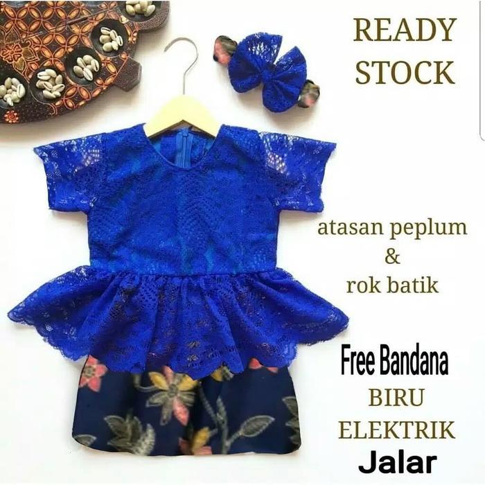 Set Kebaya Anak Perempuan Model Peplum Brokat Tile Usia 2-4 Tahun Rok Batik Silk