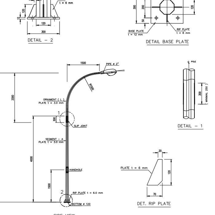 TERJAMIN Tiang pju oktagonal single parabola 7 meter hotdeep galvanized