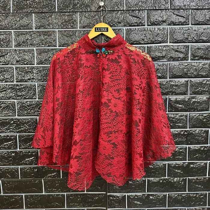 Promo Luire Cape Shanghai Full Brukat Premium High Neck Outer Wanita Elegan Brokat Modern Untuk