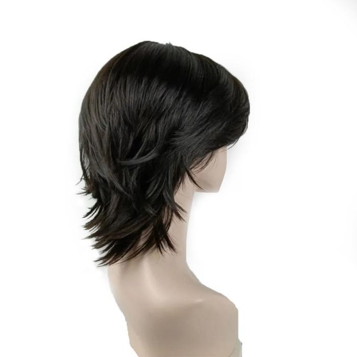 Wig Pria Rambut Palsu Mullet Wig Cosplay Gaya Jepang Wig Ekor Serigala - Hitam