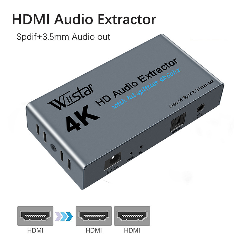 Wiistar HDMI Audio Extractor Splitter HDMI to 2 HDMI Spliiter 4K60Hz HDMI to HDMI Optica SPDIF +