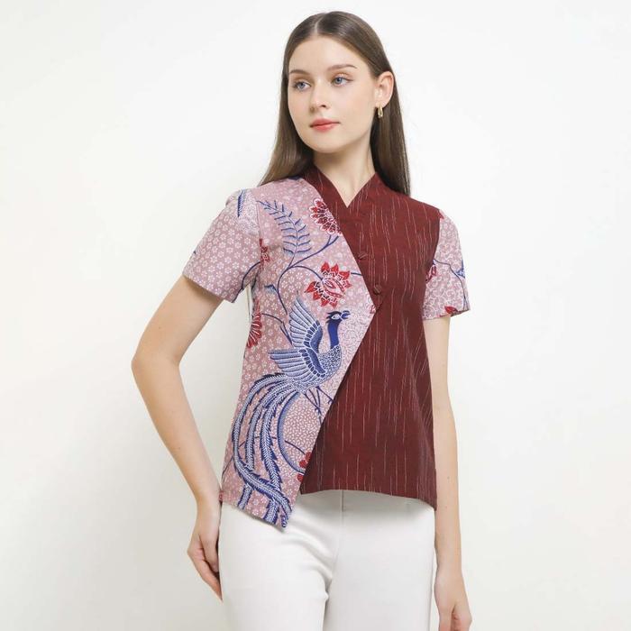 Rianty Batik Blouse Wanita Atasan Asana Arsyana Soft Pink - Blouse Asana, S