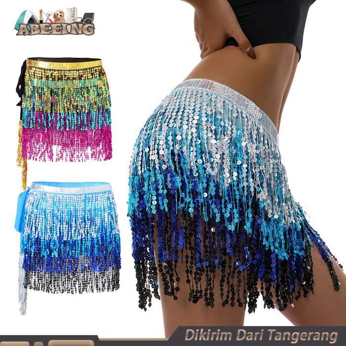 Belly Dance Rok Mini Pendek Bintik Belly Dance Hip Scarf Sabuk Sequin