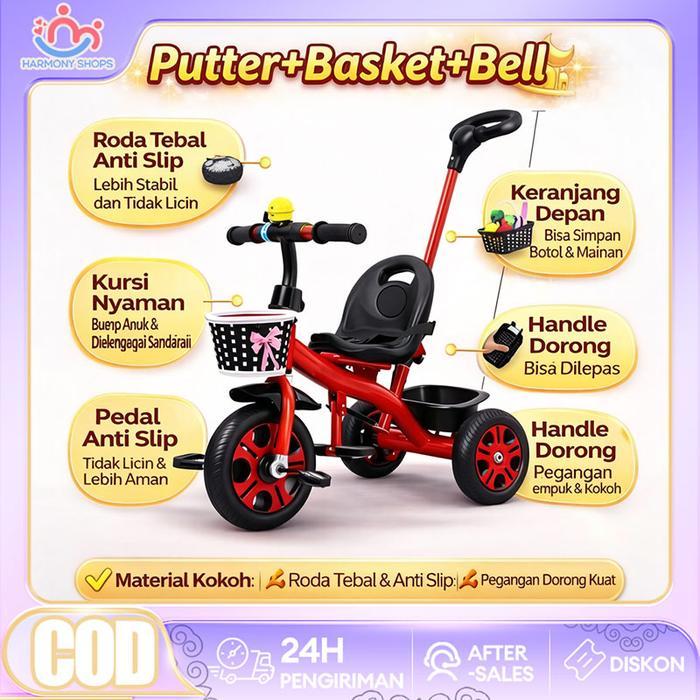 Free KardusSepeda roda tiga sepeda roda 3 bayi tricycle anak Kursi Stroller Trike Anak-Anak Toys