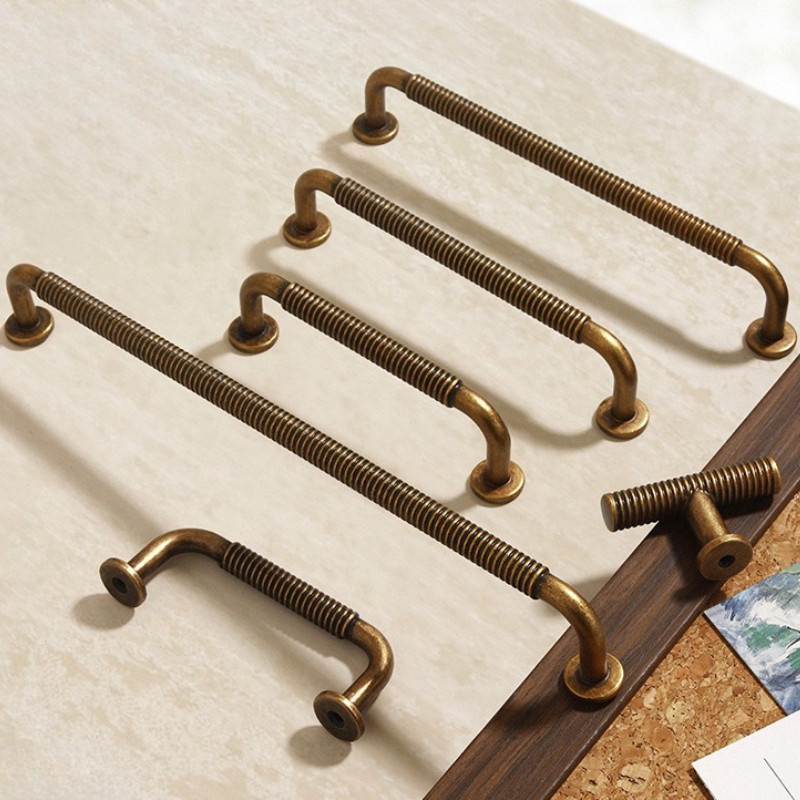 Industrial Style Cabinet Hardware Antique Brass Threaded Pulls for Wardrobe Kitchen Cabinets Drawers