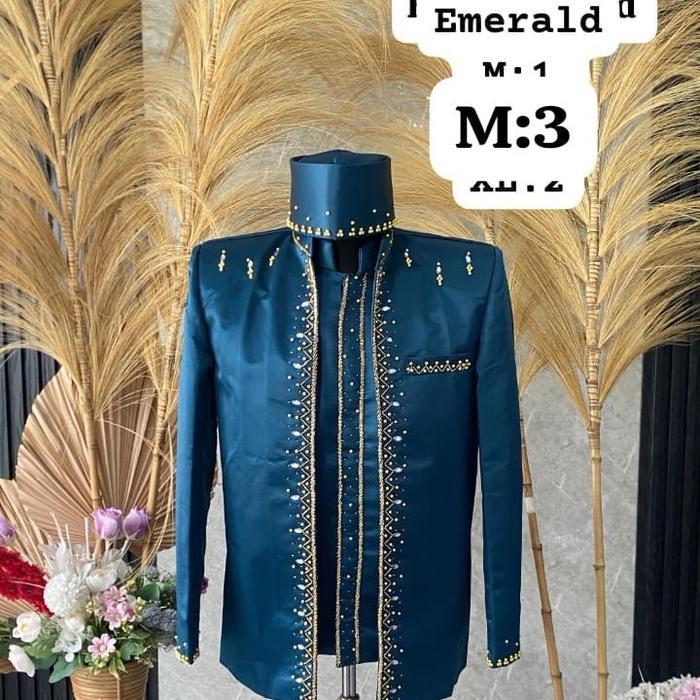 Beskap pengantin Pria model payet mata bahan Bridal - Emerald gold, M