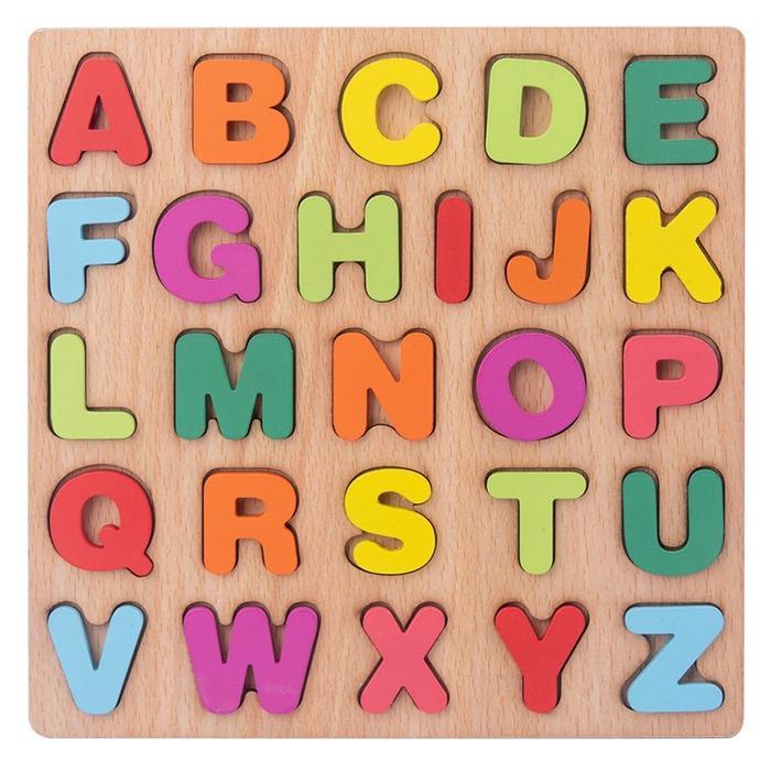 Mainan Edukasi Puzzle Anak Alphabet Angka Bentuk Wooden Puzzle Kayu 3D - Alphabet