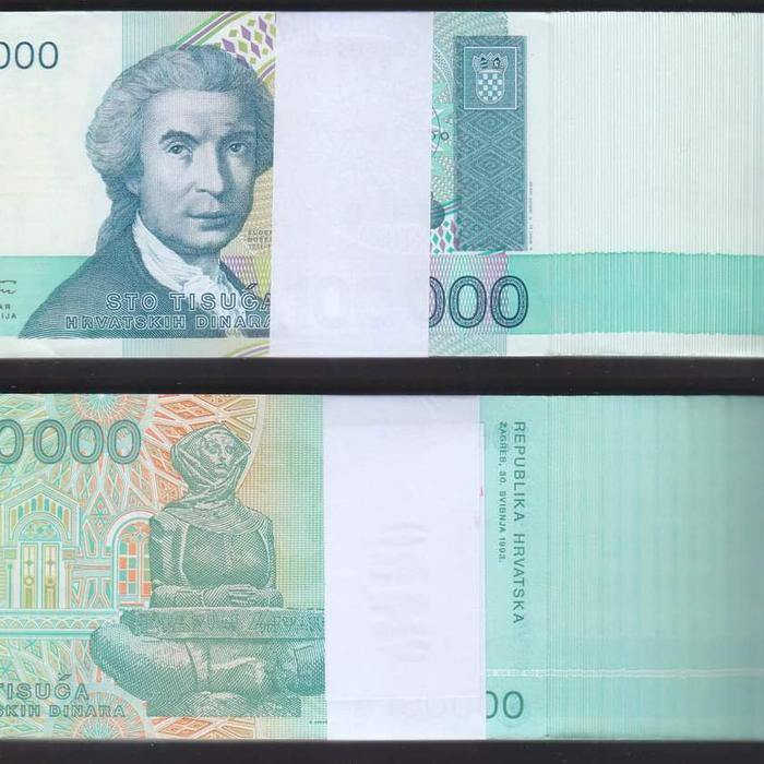 Promo Uang Kuno 100000 Dinara 1993 Kroatia 1 Lembar Unc Terlaris