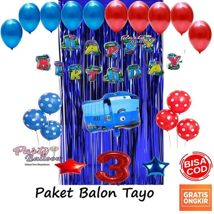 Promo Paket Dekorasi Ulang Tahun Anak Laki Laki Karakter Mobil Bus Tayo Set Murah Hiasan Ultah Anak