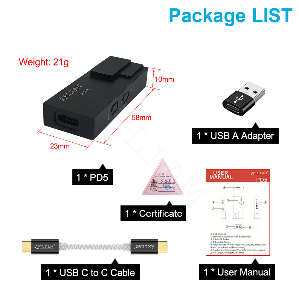(Andy 5-Star) AkLIAM PD5 AK4493SEQ USB Dac Portable USB Dac & Amp 4.4mm Balanced & 3.5mm Headphone