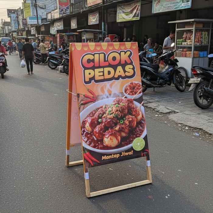 Stand Banner Kayu Portable Display Promosi Usaha Umkm, Jajanan, Booth, Caf + Free Desain Banner
