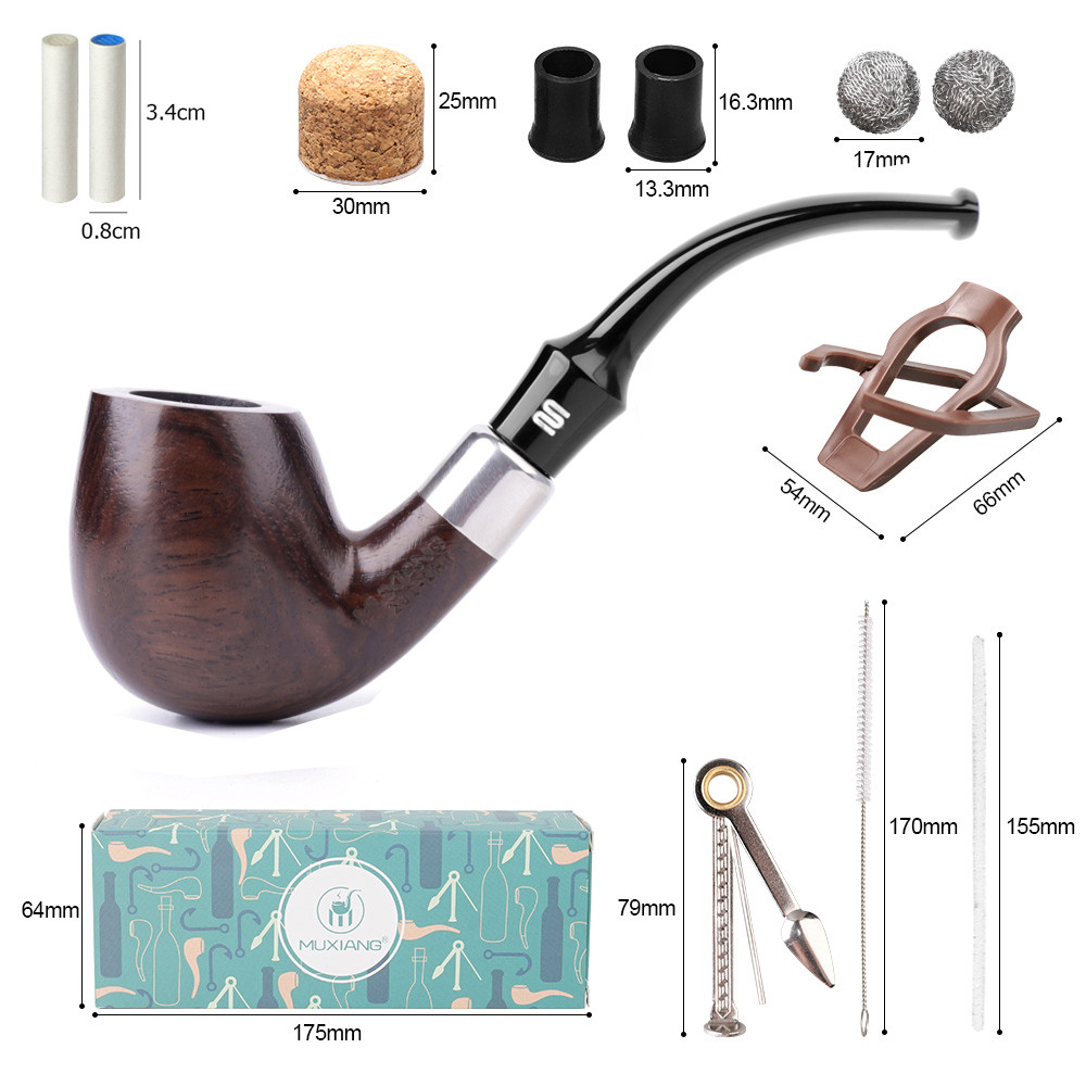 Ru Ebony Wood Tobacco Pipe Retro Bakelite Bending Filter Pipe Potable Handheld Smoking Pipe