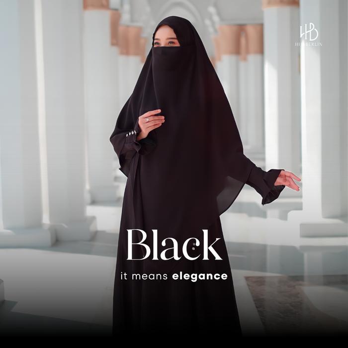 Hijaberlin - Maryam Dress Black Set Khimar FK Mazen Anti UV Gamis Syar i Haji & Umroh untuk Wanita M