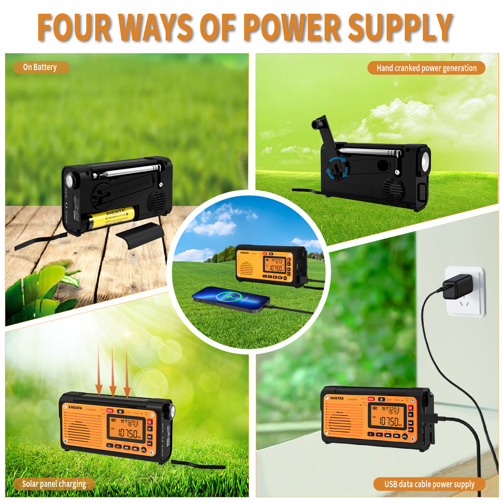 XHDATA D-608WB FM/AM/SW/NOAA Alarm Portable Crank Radio Multifunction Emergency Weather Radio