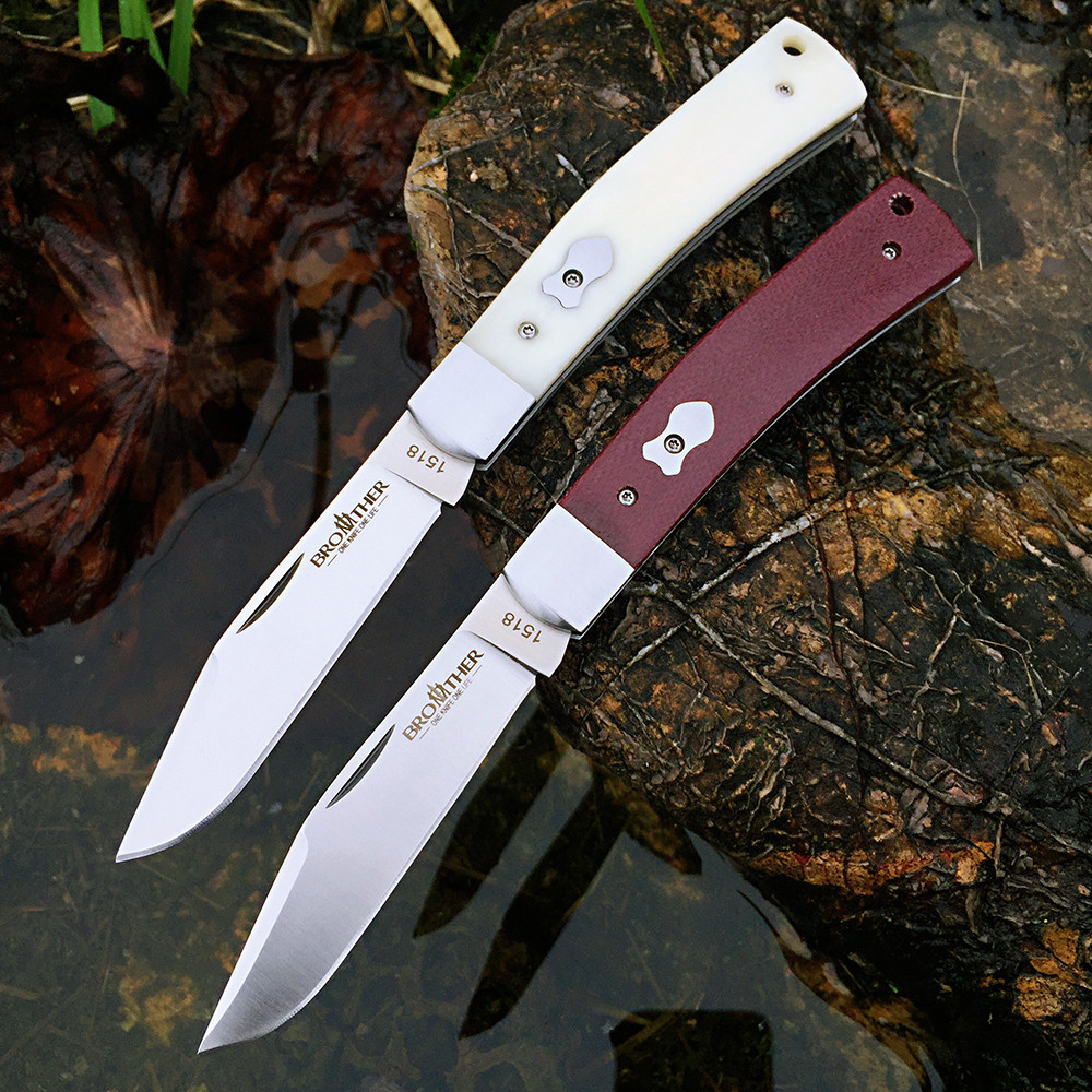 Brother 1518 Trapper Slip Joint Knife Folding Pocket Knife with Authentic bone handle scales
