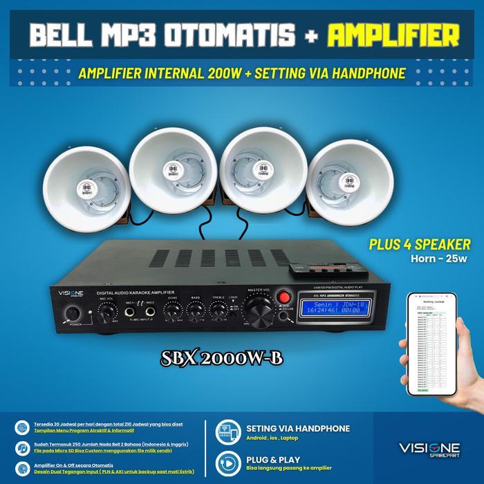 Bel Sekolah Otomatis 4 HORN Bel Otomatis Sekolah Kantor Pabrik Suara Baru AMPLIFIER
