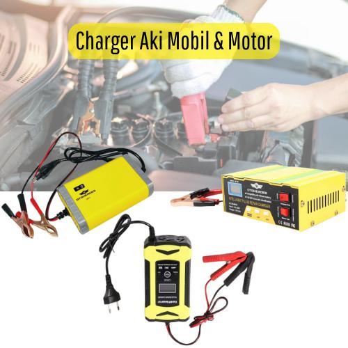 Charger Accu Otomatis Alat Cas Casan Aki Mobil Motor 110V-250V Car Kabel Kendaraan