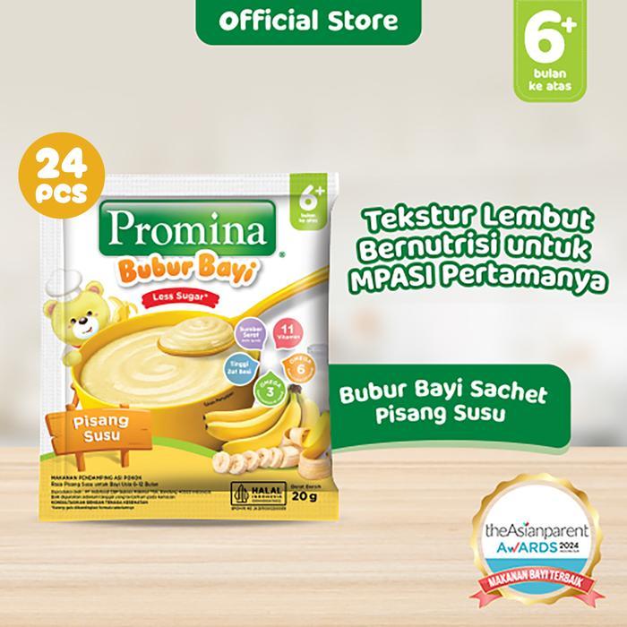 Promina Bubur Bayi Pisang Susu Sachet 20g MPASI 6+ Bulan Nutrisi Lengkap [Isi 24 SACHET]