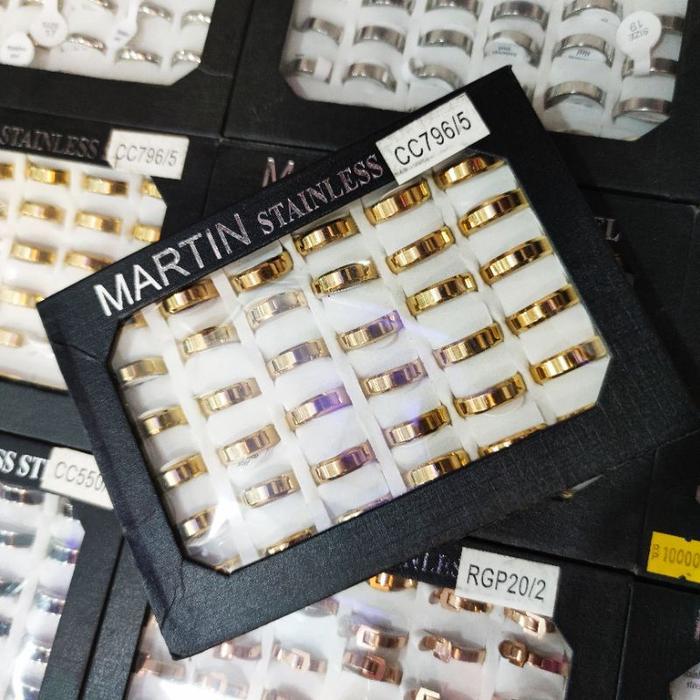 1Box isi 36Pcs Cincin couple Hitam Titanium Stainless steel sisi segi dan sisi rata polos selamanya