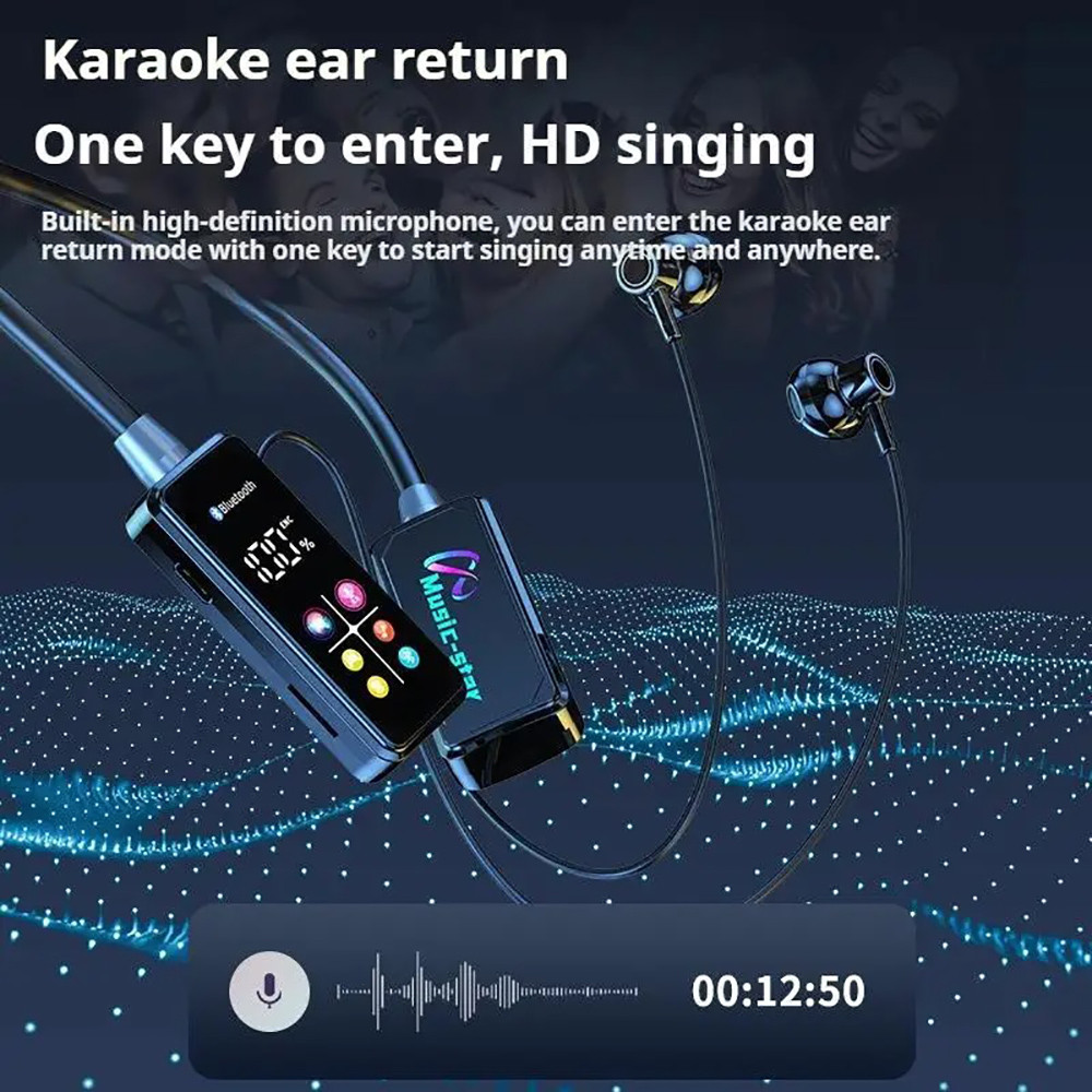 Bluetooth 5.4 Earphones with HD Screen Wireless Headsets Neckband Headphones HiFi Stereo Noise