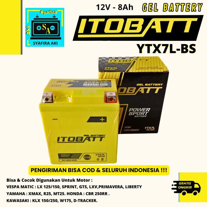Aki Vespa Primavera Itobatt Gel Ytx7L-Bs 12V 8Ah Terpercaya